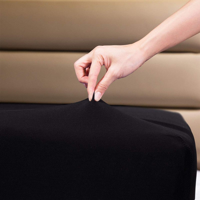 COSMOPLUS Fitted Sheet- COSMOPLUS Twin Fitted Sheet Onlyï¼ˆNo Flat Sheet or Pillow Shamsï¼‰,4 Way Stretch Micro-Knit,Snug Fit,Wrinkle Free,for Standard Mattress and Air Bed Mattress from 8â€ Up to 10â€,Black - Image 1